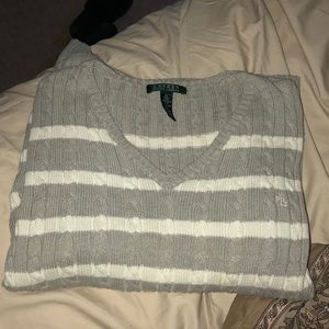 Lauren Ralph Lauren Gray and White Striped Sweater